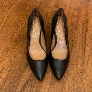 Calvin Klein Black Leather 3-inch Heels (Size 6)